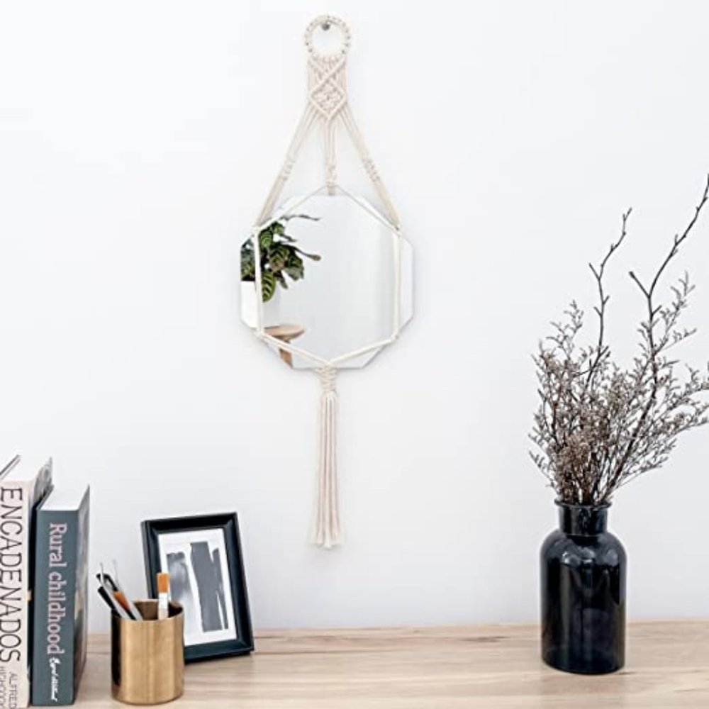 Boho Macrame Wall Hanging Mirror Geometric NWT - Picture 2 of 6